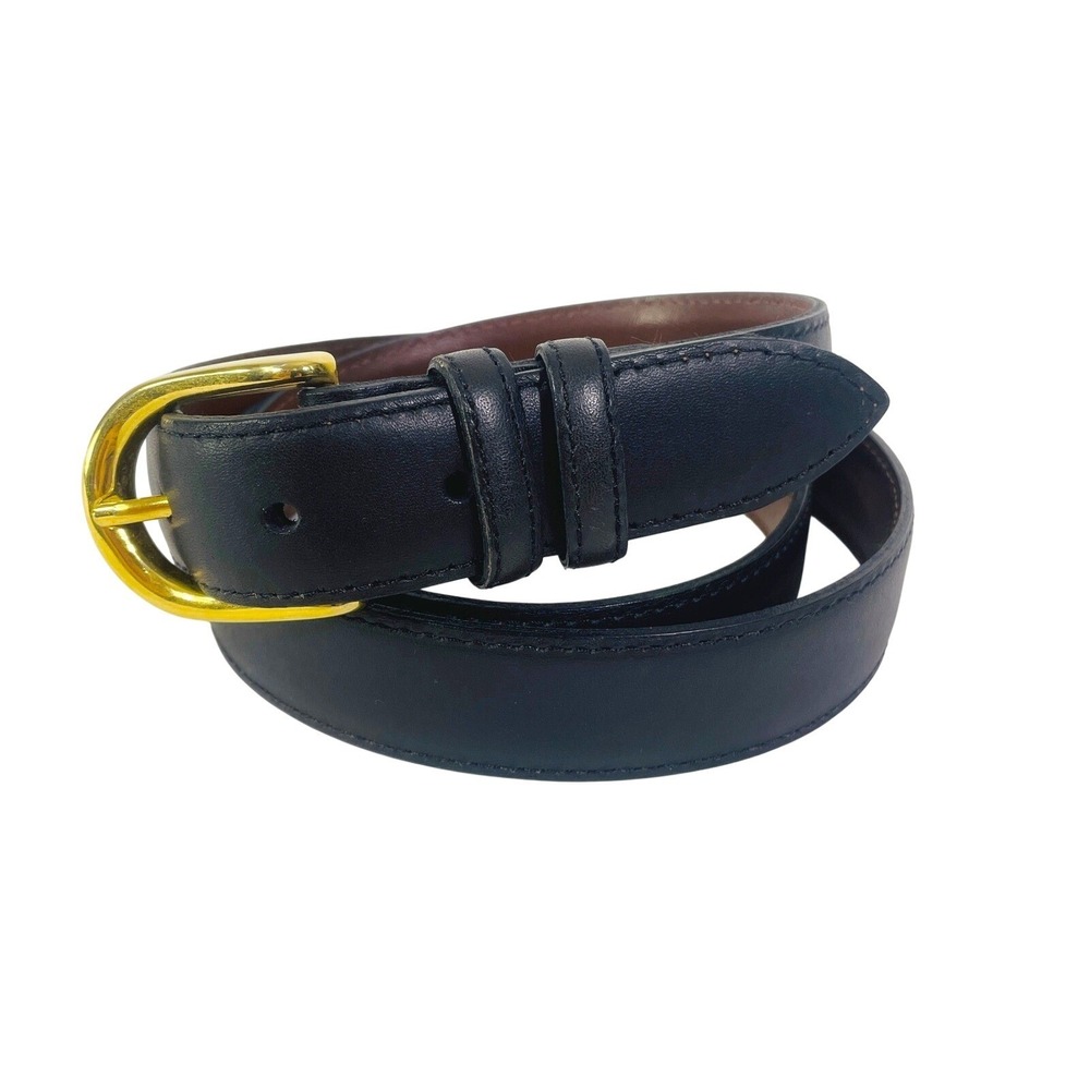 Black Leather Dress Belt Men's Sz 50 Gold Color Buckle Made in USA